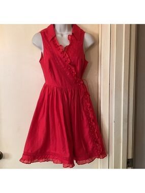 Joslin red linen wraparound dress size 2
